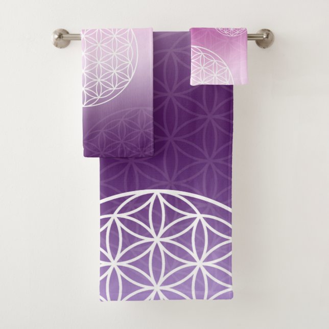 Flower of life Pink / Purple Bath Towel Set (Insitu)