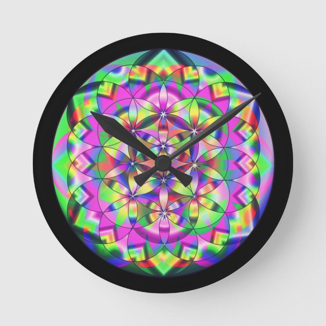 Flower of Life rainbow Round Clock (Front)