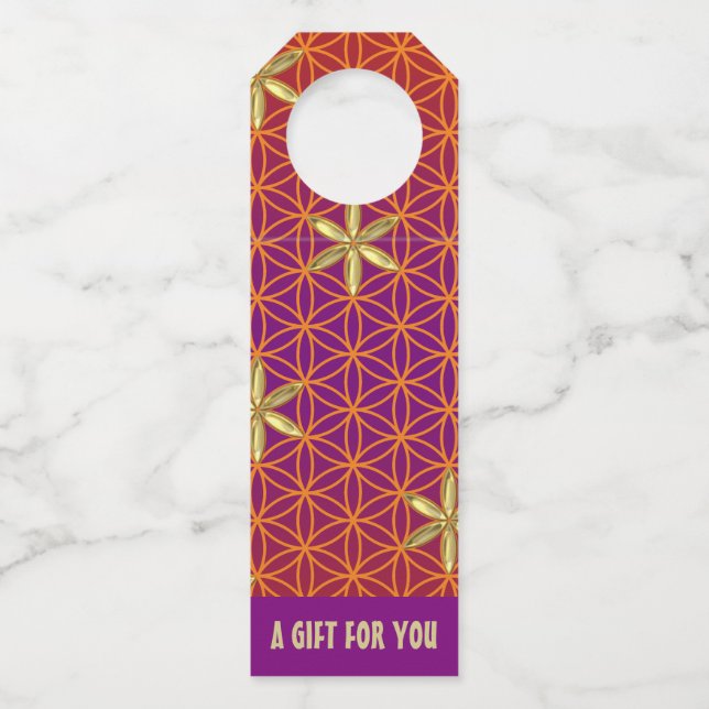 FLOWER OF LIFE - red gold pattern Bottle Tag (Front)