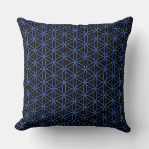 Flower of Life Repeat Pattern – Blue on Black Cushion
