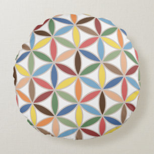 Flower of Life Retro Colour Big Pattern Round Cushion