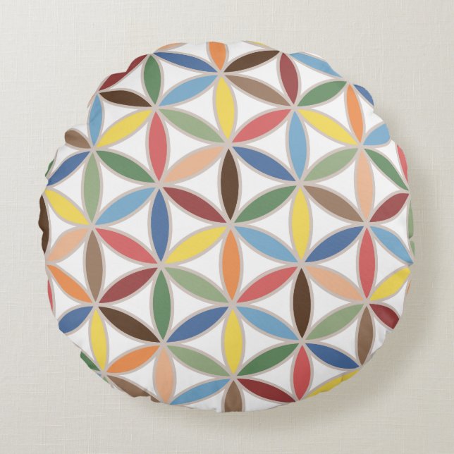 Flower of Life Retro Colour Big Pattern Round Cushion (Front)
