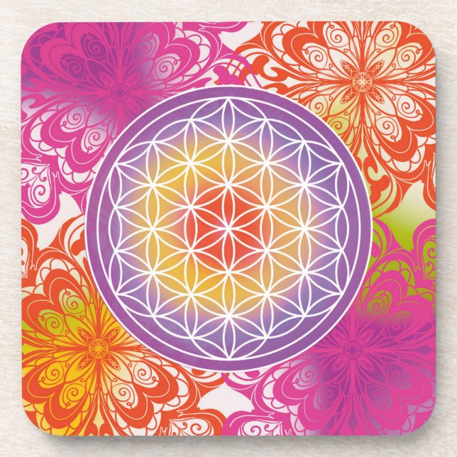 flower of life, sacred geometric,zen, chakra,  coaster (Front)