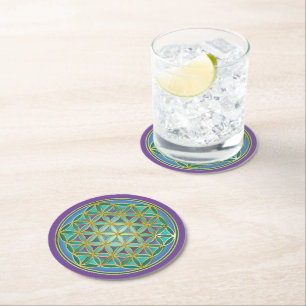 FLOWER OF LIFE - Sacred Geometrie Design 1 Round Paper Coaster
