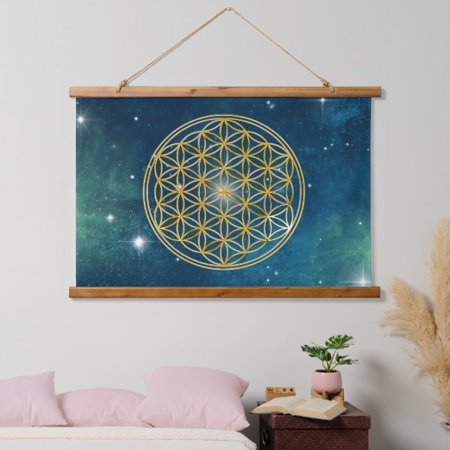 FLOWER OF LIFE - Sacred Geometrie Golden Style Hanging Tapestry (Bedroom)