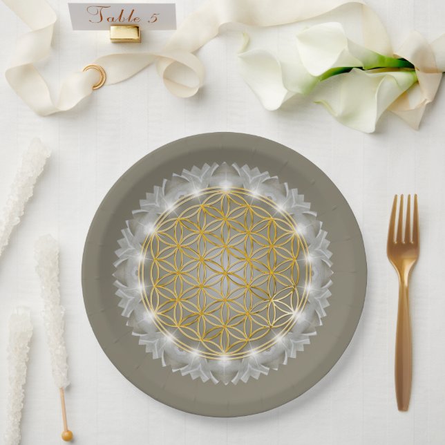FLOWER OF LIFE - Sacred Geometrie Light 1 Paper Plate (Wedding)
