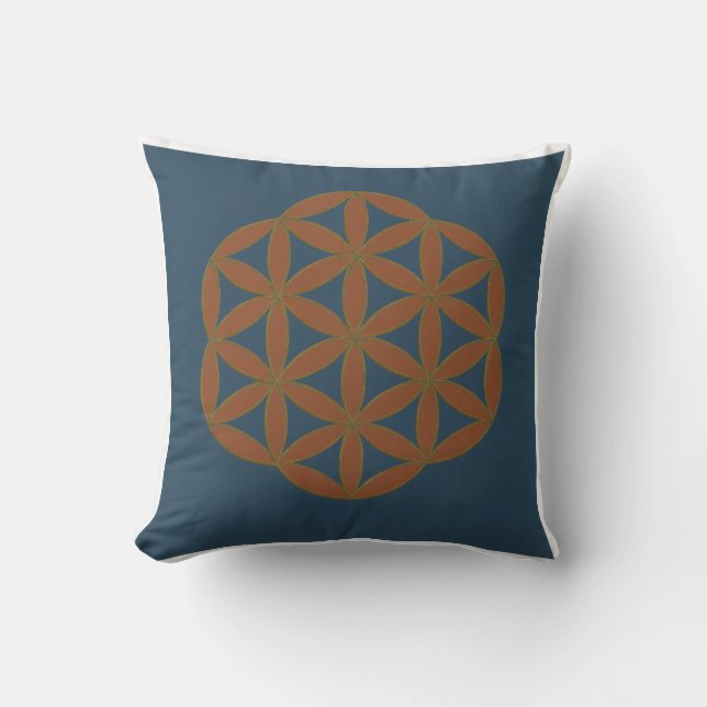 Flower of Life Sacred Geometry Blue Throw Pillow  (Front)