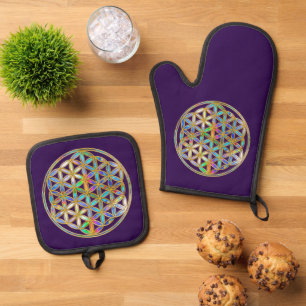 FLOWER OF LIFE - Sacred Geometry Symbol 14 Oven Mitt & Pot Holder Set