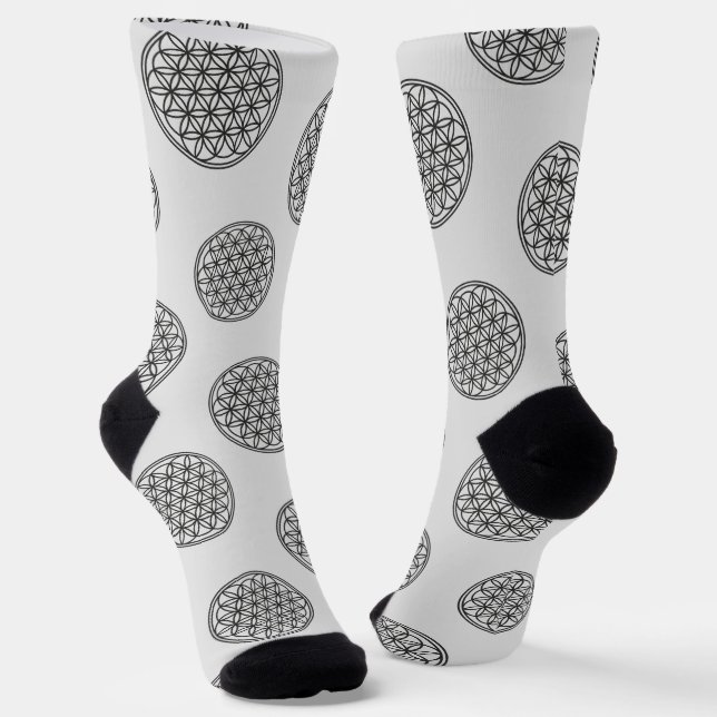 FLOWER OF LIFE - Sacred Geometry Symbol outline 1 Socks (Angled)