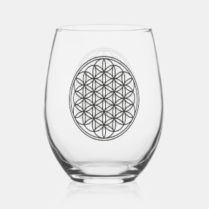 FLOWER OF LIFE - Sacred Geometry Symbol outline 1 Stemless Wine Glass