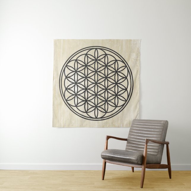 FLOWER OF LIFE - Sacred Geometry Symbol outline 1 Tapestry (In Situ)
