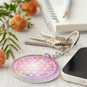 FLOWER OF LIFE - Sacred Geometry Symbol outline 2 Key Ring