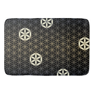 Flower Of Life - seamless pattern - blue beige Bath Mat