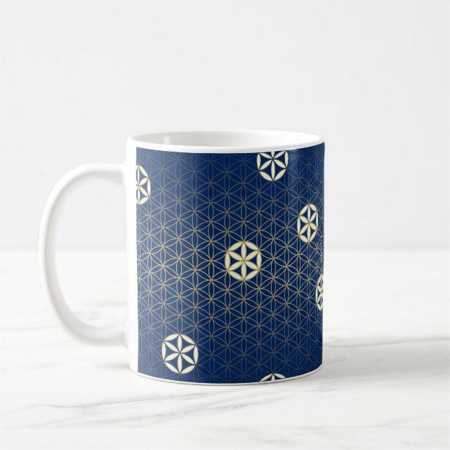 Flower Of Life - seamless pattern - blue beige Coffee Mug (Left)