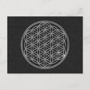 Flower Of Life   silver, black splatter Postcard