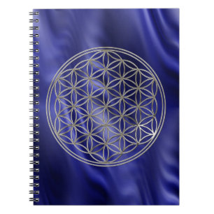 FLOWER OF LIFE - silver + blue waves Spiral Notebook