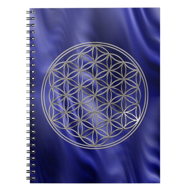 FLOWER OF LIFE - silver + blue waves Spiral Notebook (Front)