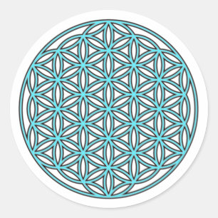Flower of Life Single Turquoise Classic Round Sticker