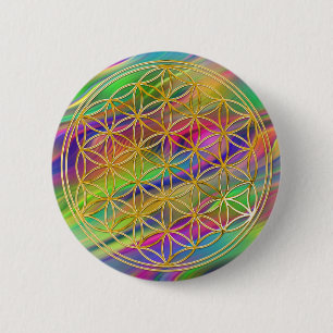 Flower of life small wave colored BG 6 Cm Round Badge
