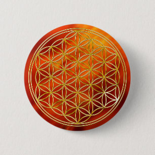 Flower of life   small waves red flames BG 6 Cm Round Badge
