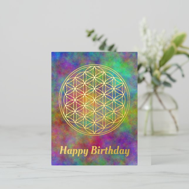 Flower Of Life - Solid Original Shape Foil Invitation Postcard (Standing Front)