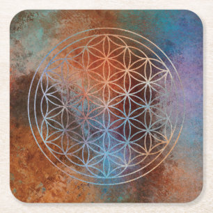 flower of life square paper coaster