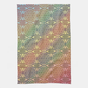 Flower of Life - stamp grunge pattern 1 Tea Towel