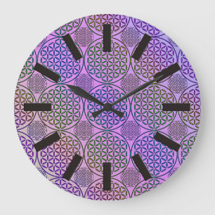 Flower of Life - stamp grunge pattern 3 Large Clock
