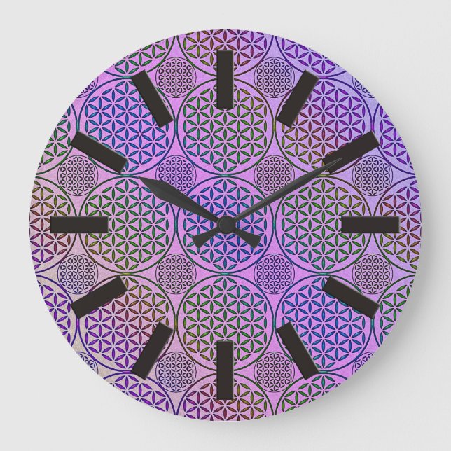 Flower of Life - stamp grunge pattern 3 Large Clock (Front)