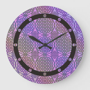 Flower of Life - stamp grunge pattern 3 Large Clock