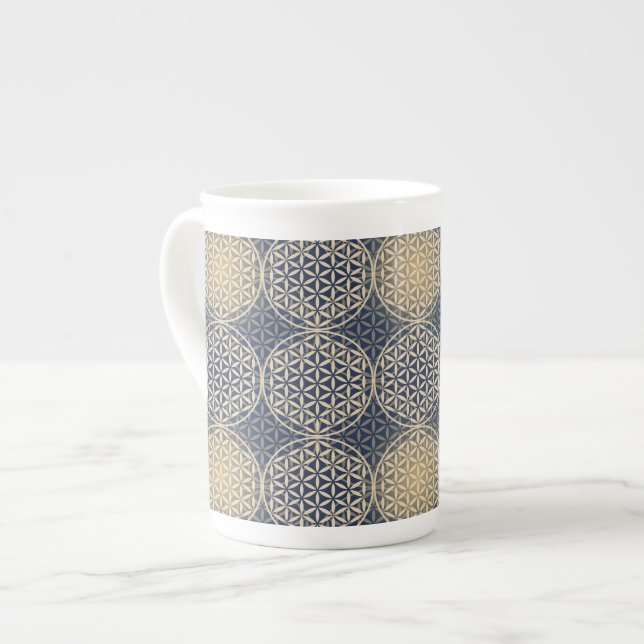 Flower of Life - stamp pattern - blue sand Bone China Mug (Front Left)