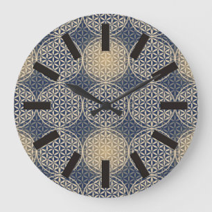 Flower of Life - stamp pattern - blue sand Large Clock