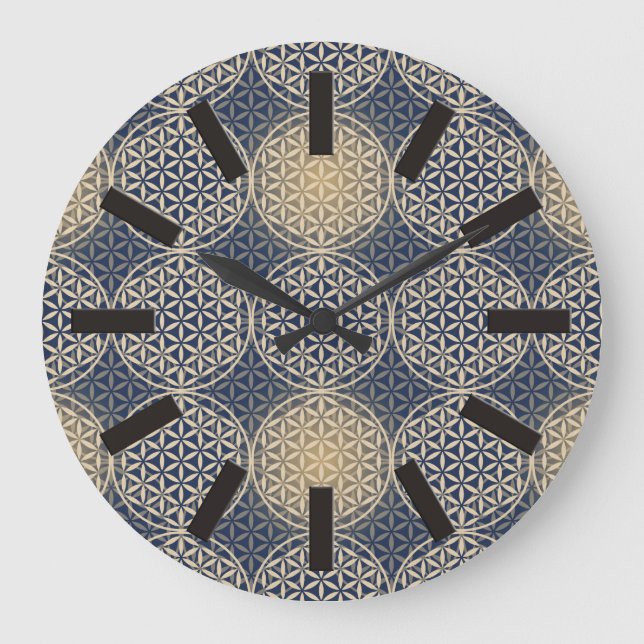 Flower of Life - stamp pattern - blue sand Large Clock (Front)