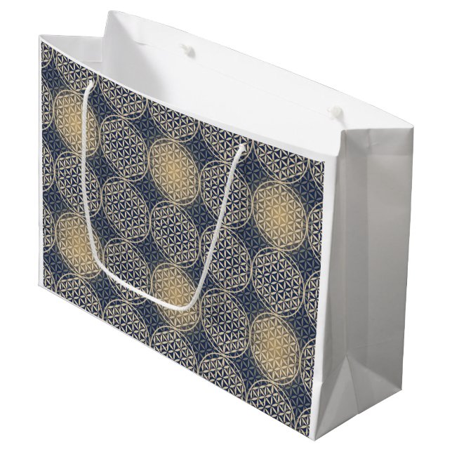 Flower of Life - stamp pattern - blue sand Large Gift Bag (Front Angled)