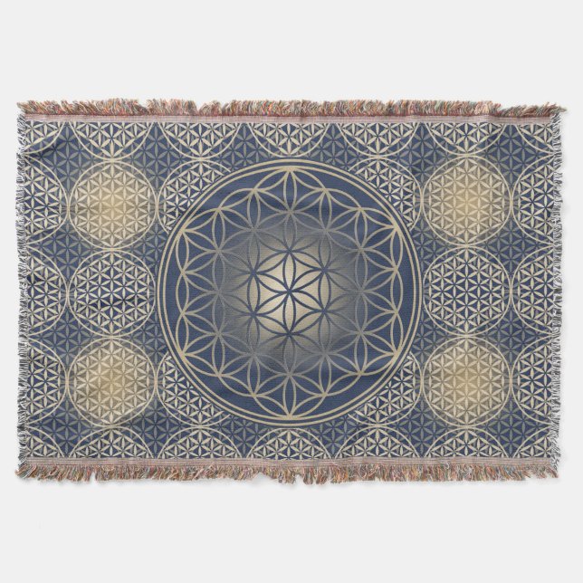 Flower of Life - stamp pattern - blue sand Throw Blanket (Front)