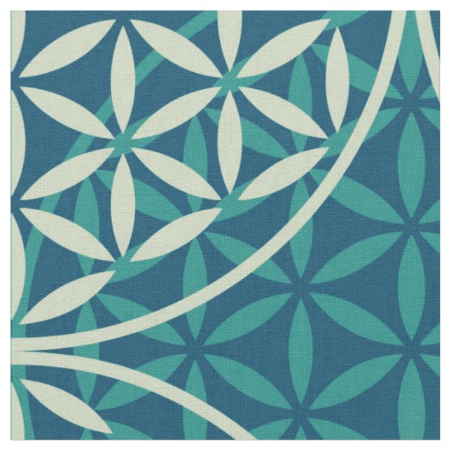 Flower of Life - stamp pattern - cyan blue Fabric (Close Up)