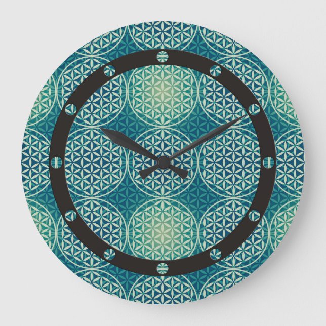 Flower of Life - stamp pattern - cyan blue Large Clock (Front)