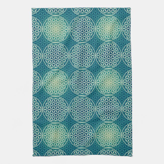 Flower of Life - stamp pattern - cyan blue Tea Towel (Vertical)