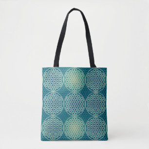Flower of Life - stamp pattern - cyan blue Tote Bag