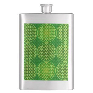 Flower of Life - stamp pattern - green Hip Flask