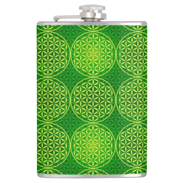 Flower of Life - stamp pattern - green Hip Flask (Front)