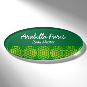 Flower of Life - stamp pattern - green Name Tag