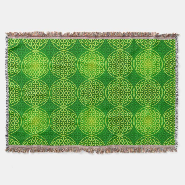 Flower of Life - stamp pattern - green Throw Blanket (Front)