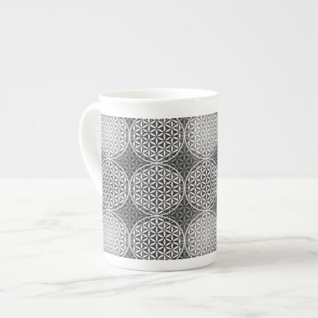 Flower of Life - stamp pattern - grey Bone China Mug (Front Left)