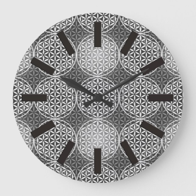 Flower of Life - stamp pattern - grey Large Clock (Front)