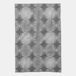 Flower of Life - stamp pattern - grey Tea Towel