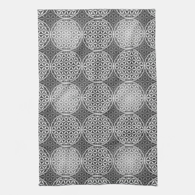 Flower of Life - stamp pattern - grey Tea Towel (Vertical)