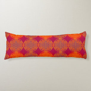 Flower of Life - stamp pattern - orange pink Body Cushion