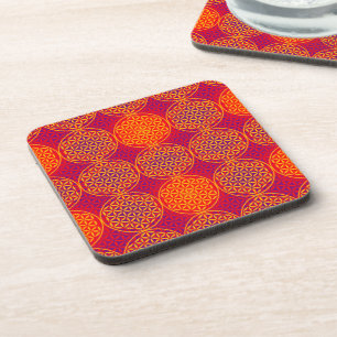 Flower of Life - stamp pattern - orange pink Coaster