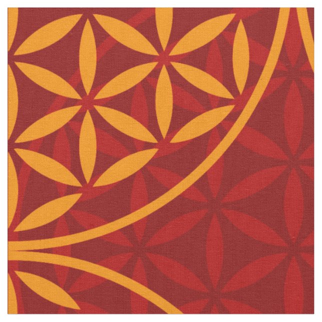 Flower of Life - stamp pattern - orange red Fabric (Close Up)